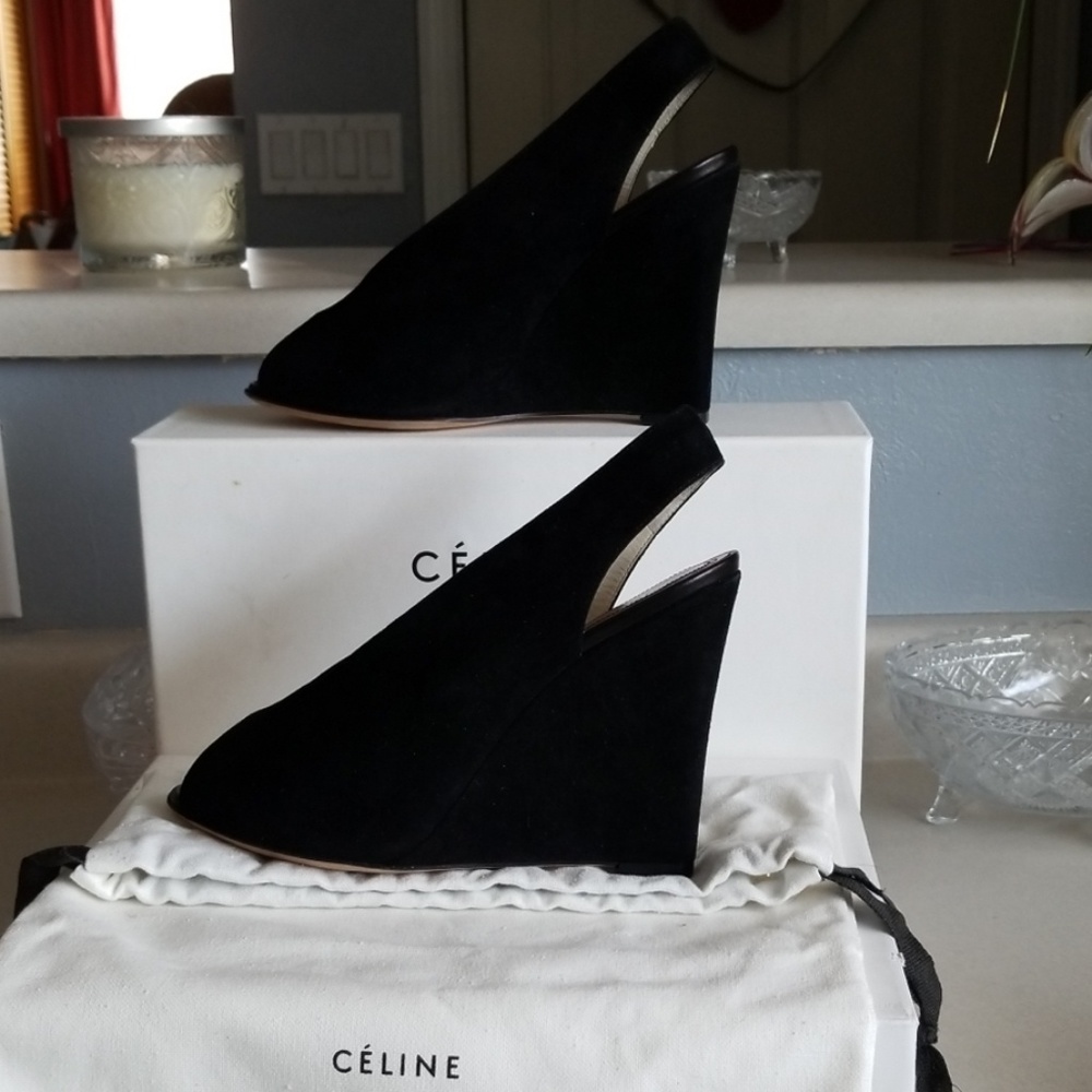 Celine Wedges Suede Black new never worn